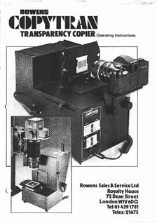 Bowens Ltd Copytran Slide Copier manual. Camera Instructions.